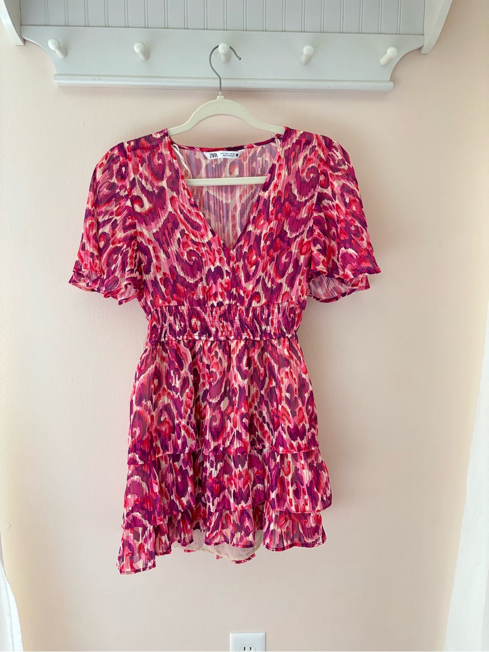 Zara Pink Red Patterned Mini Dress